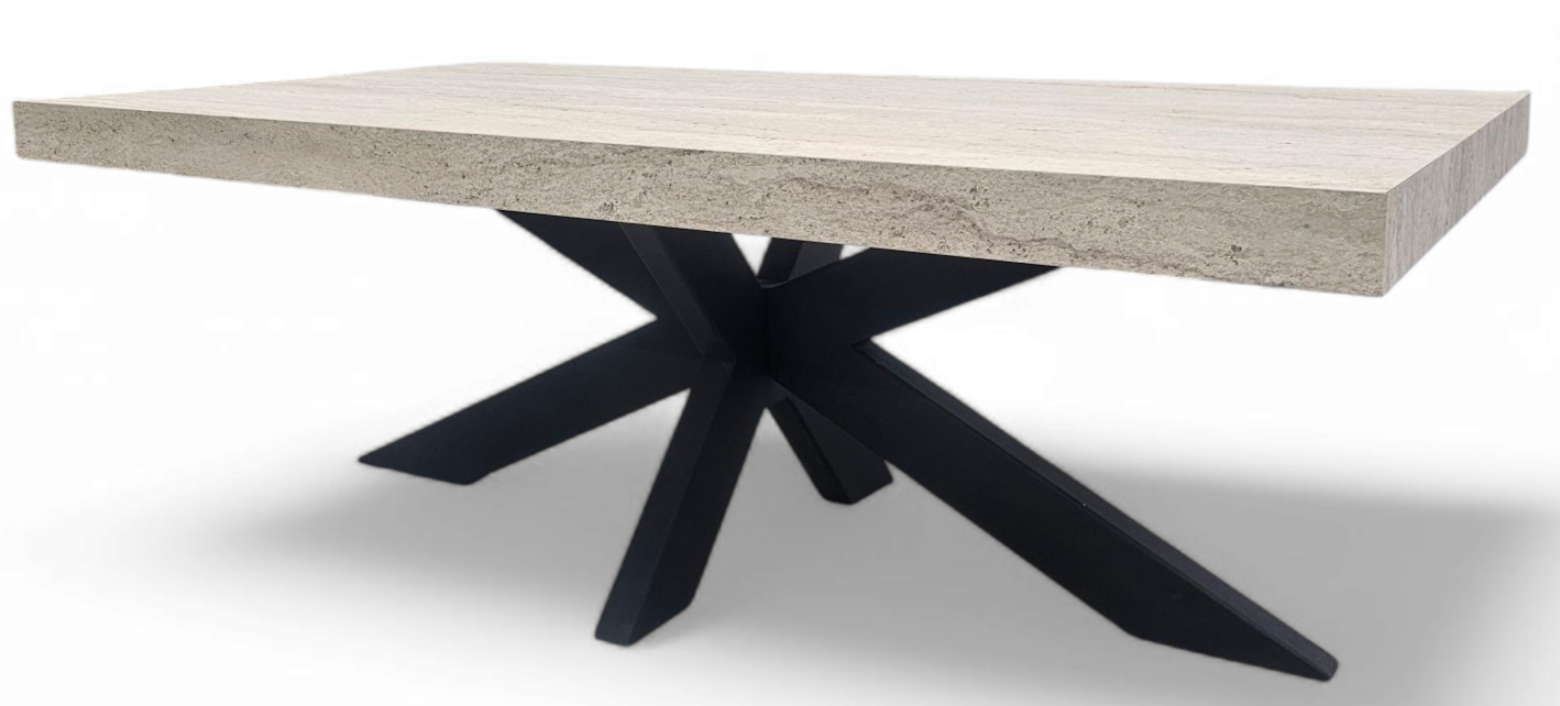 Rotterdam salontafel – spiderpoot, travertin HPL - close-up