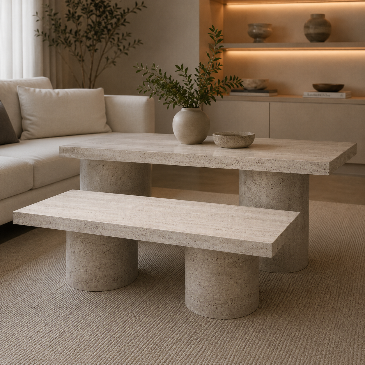 Rotterdam eettafel – Como poot, travertin HPL
