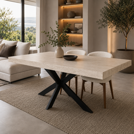 Rotterdam eettafel – spiderpoot, travertin HPL