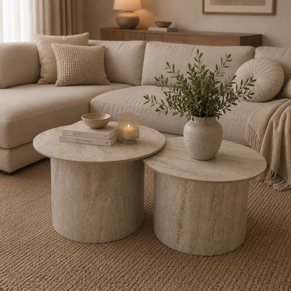 Slim salontafel - Como poot, travertin HPL