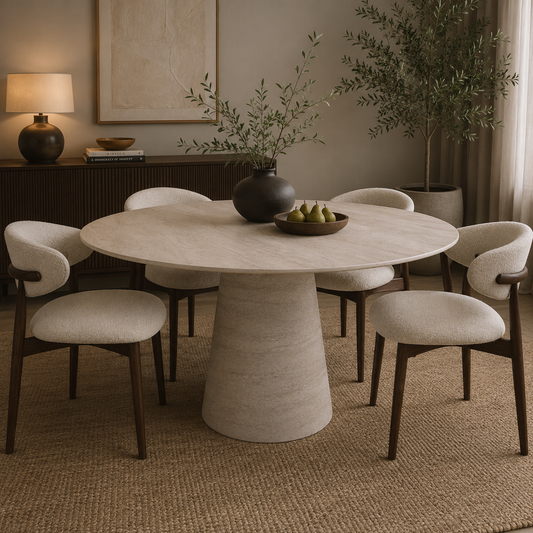 Slim eettafel – Bubble poot, travertin HPL