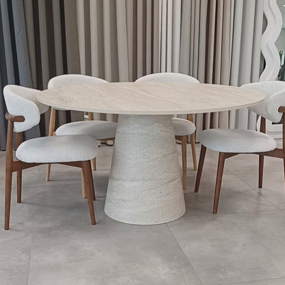 Slim eettafel – Bubble poot, travertin HPL