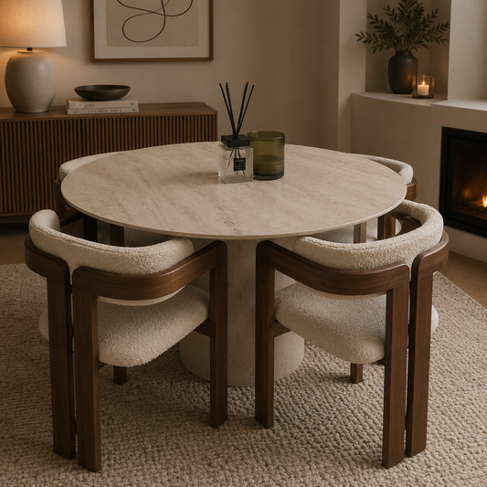 Slim eettafel – Como poot, travertin HPL