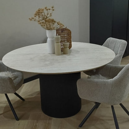Slim Dining Table Tweety Leg Travertine Hpl Black Leg