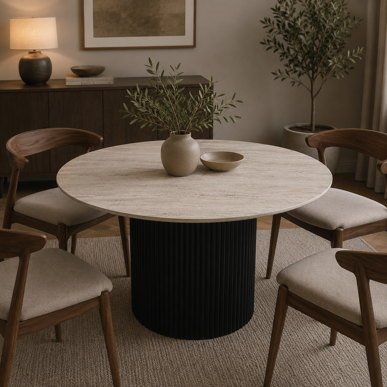 Slim eettafel - Tweety poot, travertin HPL / zwart