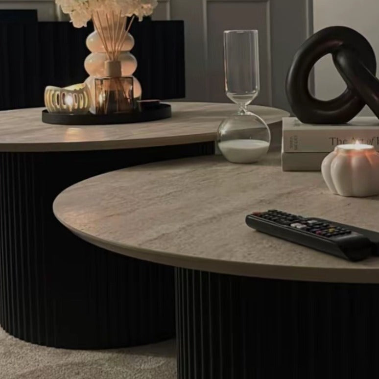 Slim Coffee Table Tweety Leg Travertine Hpl Black Leg