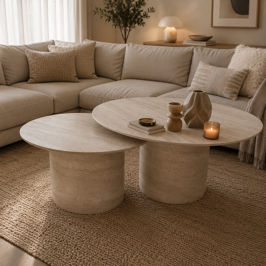 Slim salontafel - Como poot, travertin HPL
