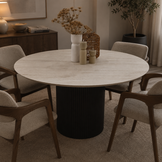 Slim eettafel - Tweety poot, travertin HPL / zwart