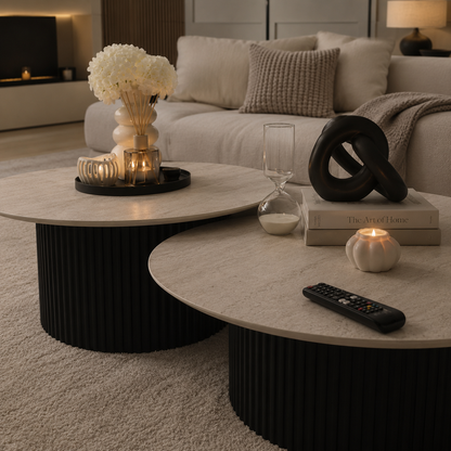 Slim salontafel - Tweety poot, travertin HPL / zwart