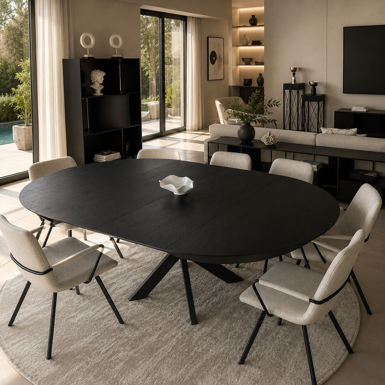 Spider eettafel – rond, zwart eiken