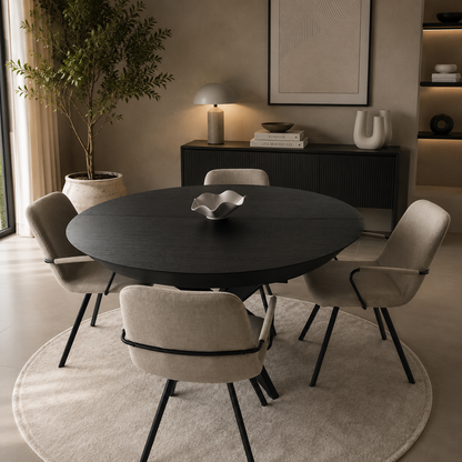 Spider eettafel – rond, zwart eiken