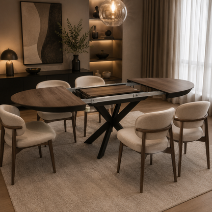 Spider ronde eettafel – synchroon uitschuifmechanisme