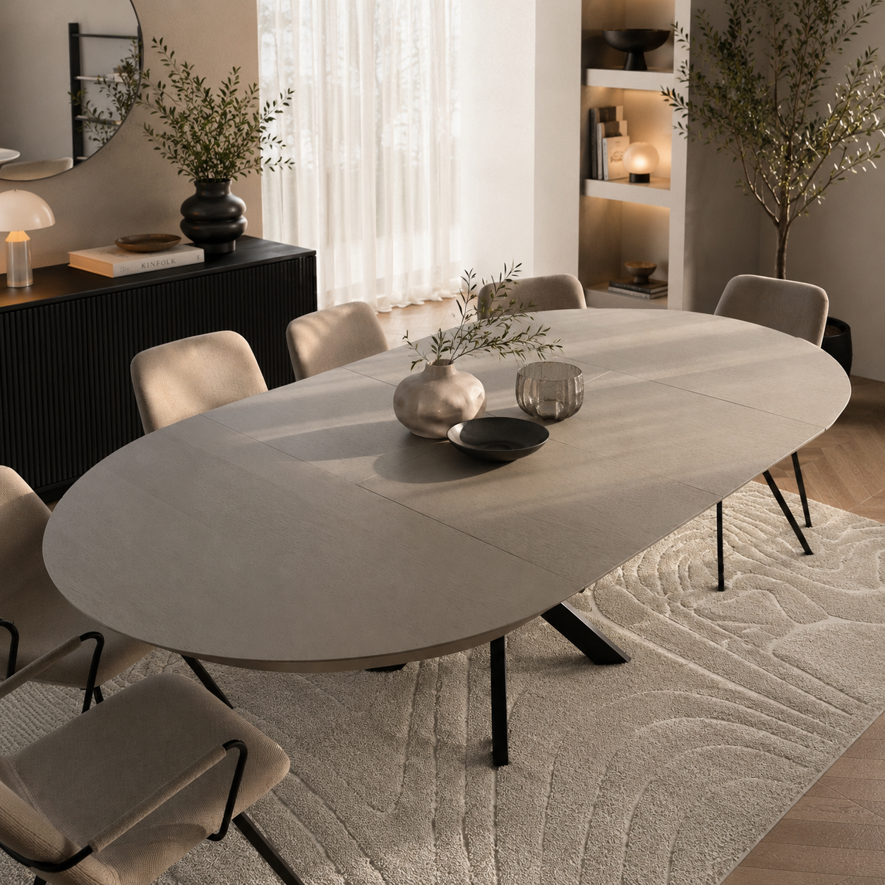Spider eettafel – rond, Platin 3 eiken