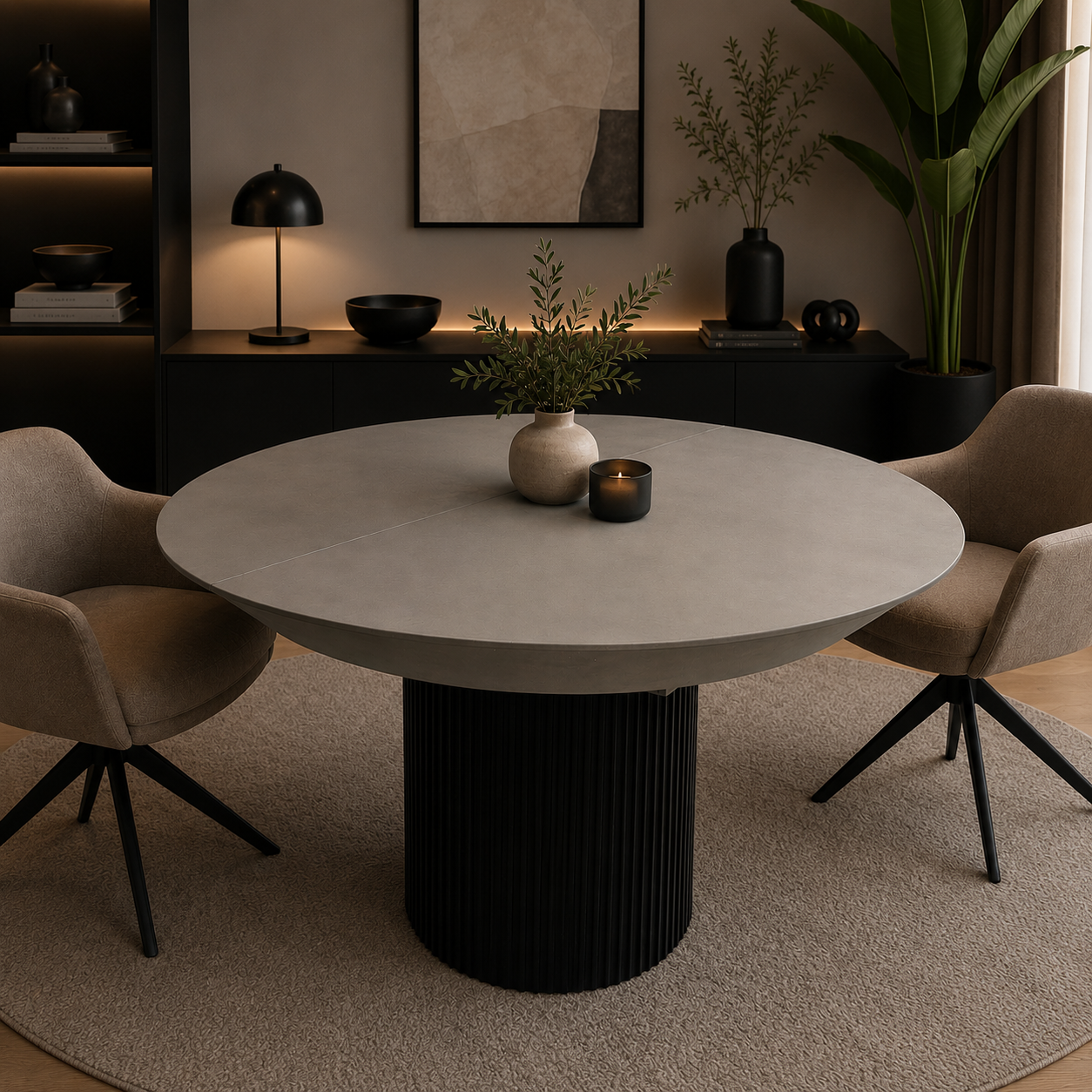Spider ronde eettafel - Tweety poot, Platin 3 eiken / zwart