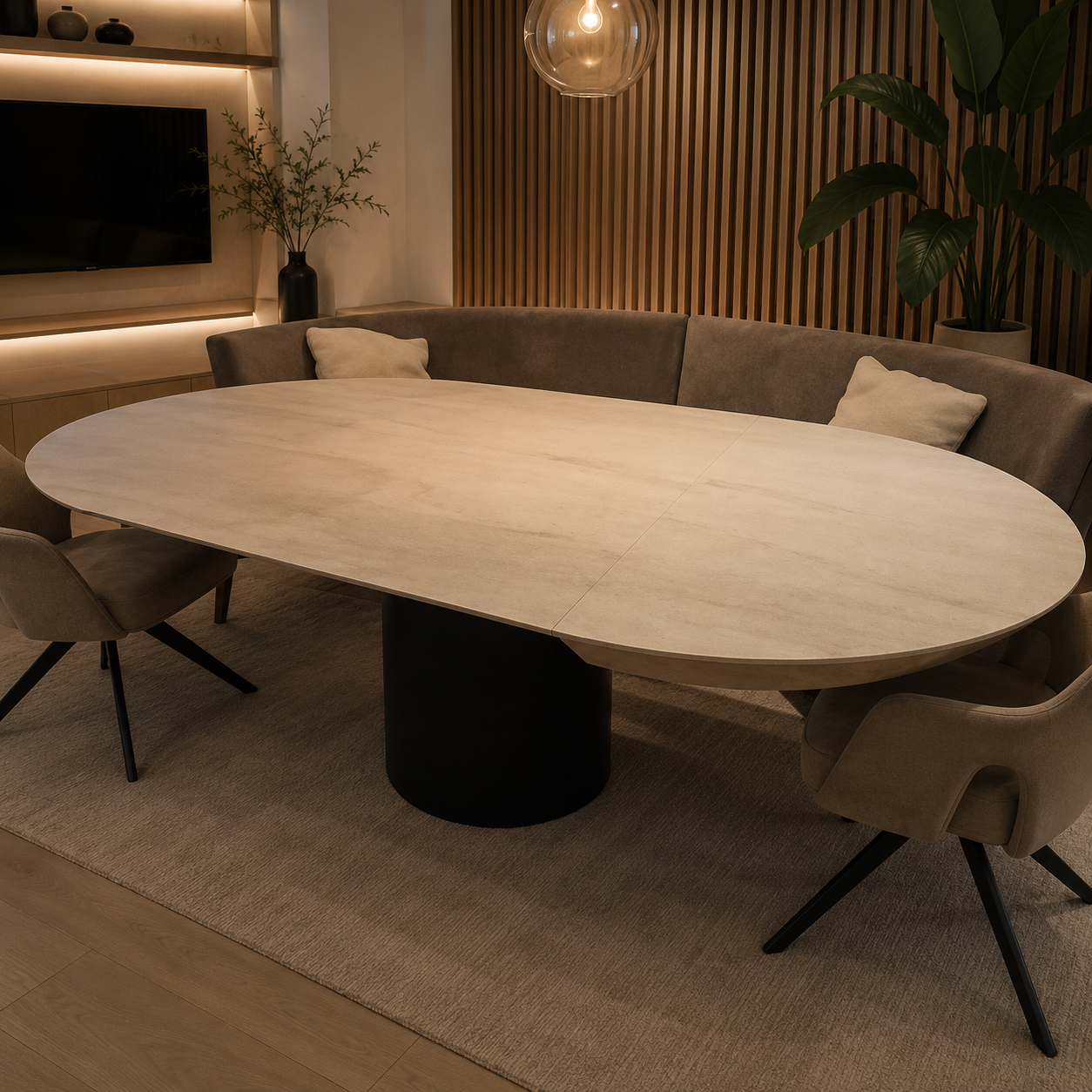 Spider ronde eettafel - Tweety poot, Platin 3 eiken / zwart
